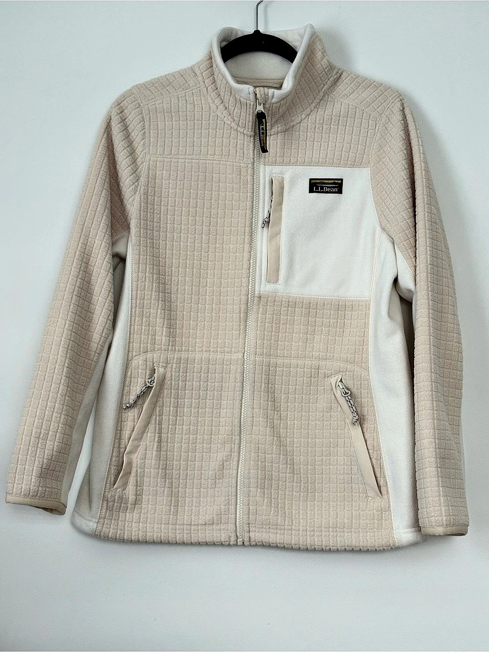 L.L.Bean Mountain Classic Windproof Fleece Jacket Women M Cream Grid